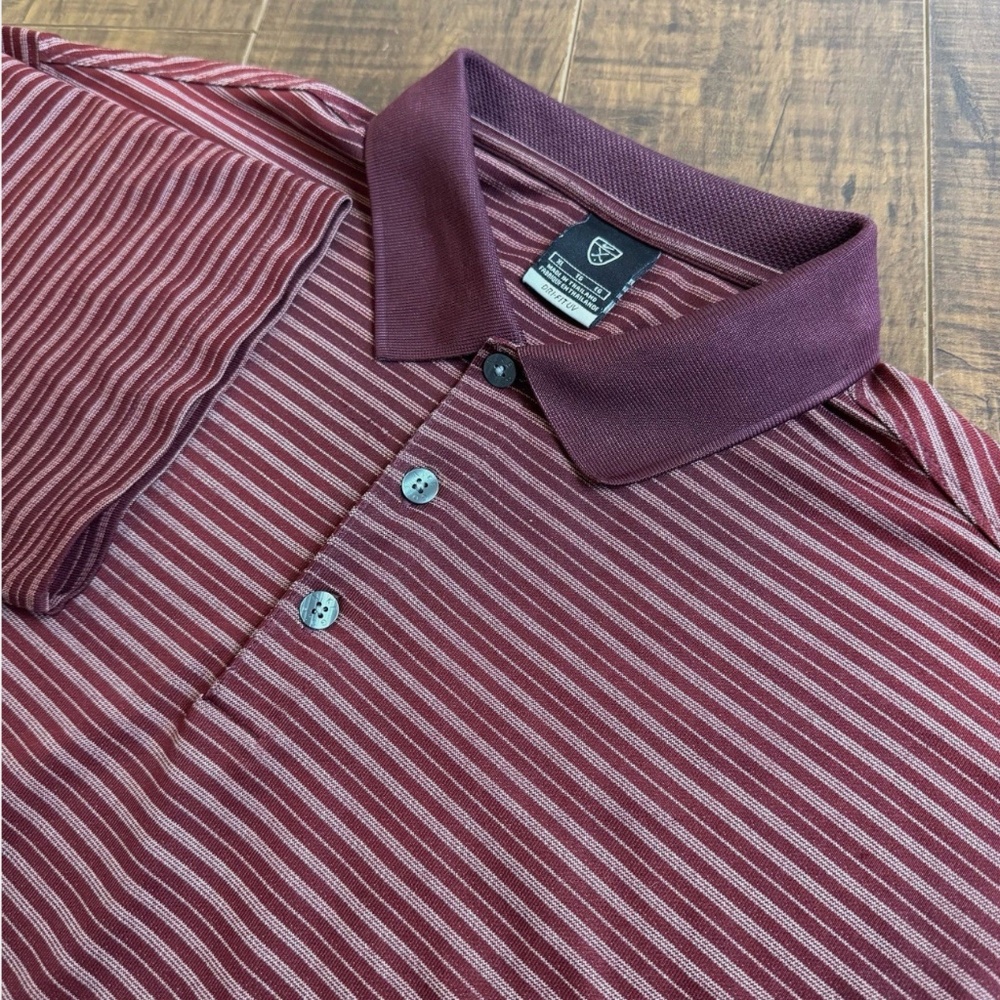 Nike Golf Polo Shirt Mens Size XL Dri-Fit UV Performance Maroon Striped